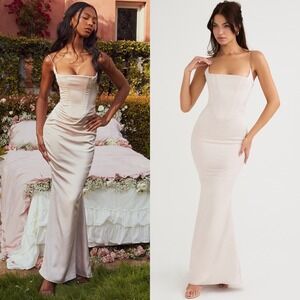 NWT HOUSE OF CB Olivette‎ Crystal Satin Corset Maxi Dress - Size L+ (XL)